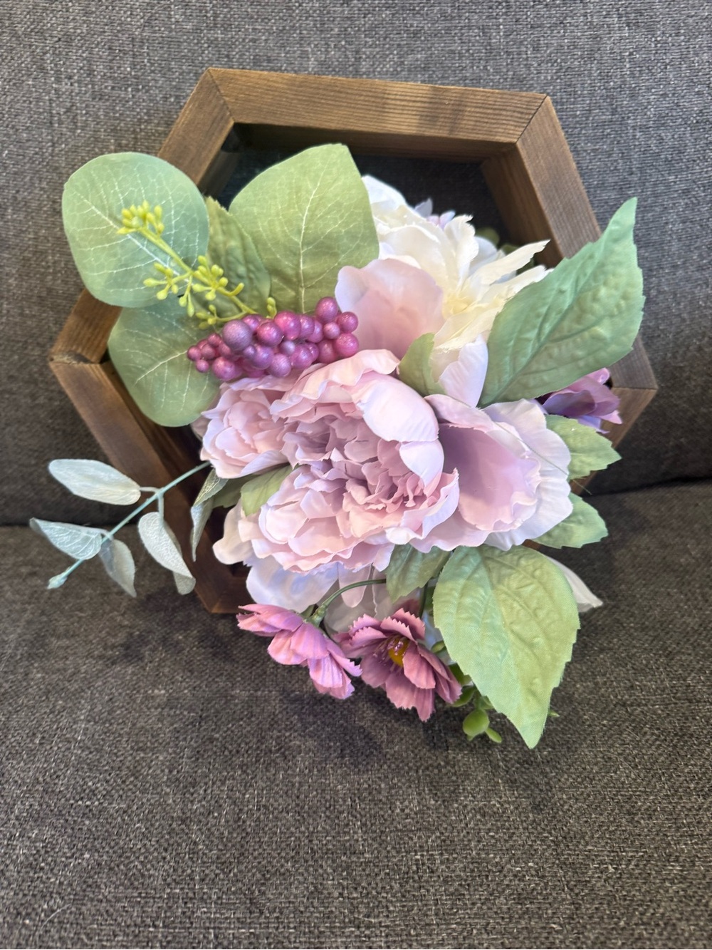 2-Artificial Pink Floral Arrangement in Wooden Hexagon Frame